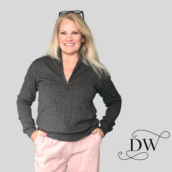 Cashmere Zip Sweater | Charcoal | Unisex - Picture 2 of 4